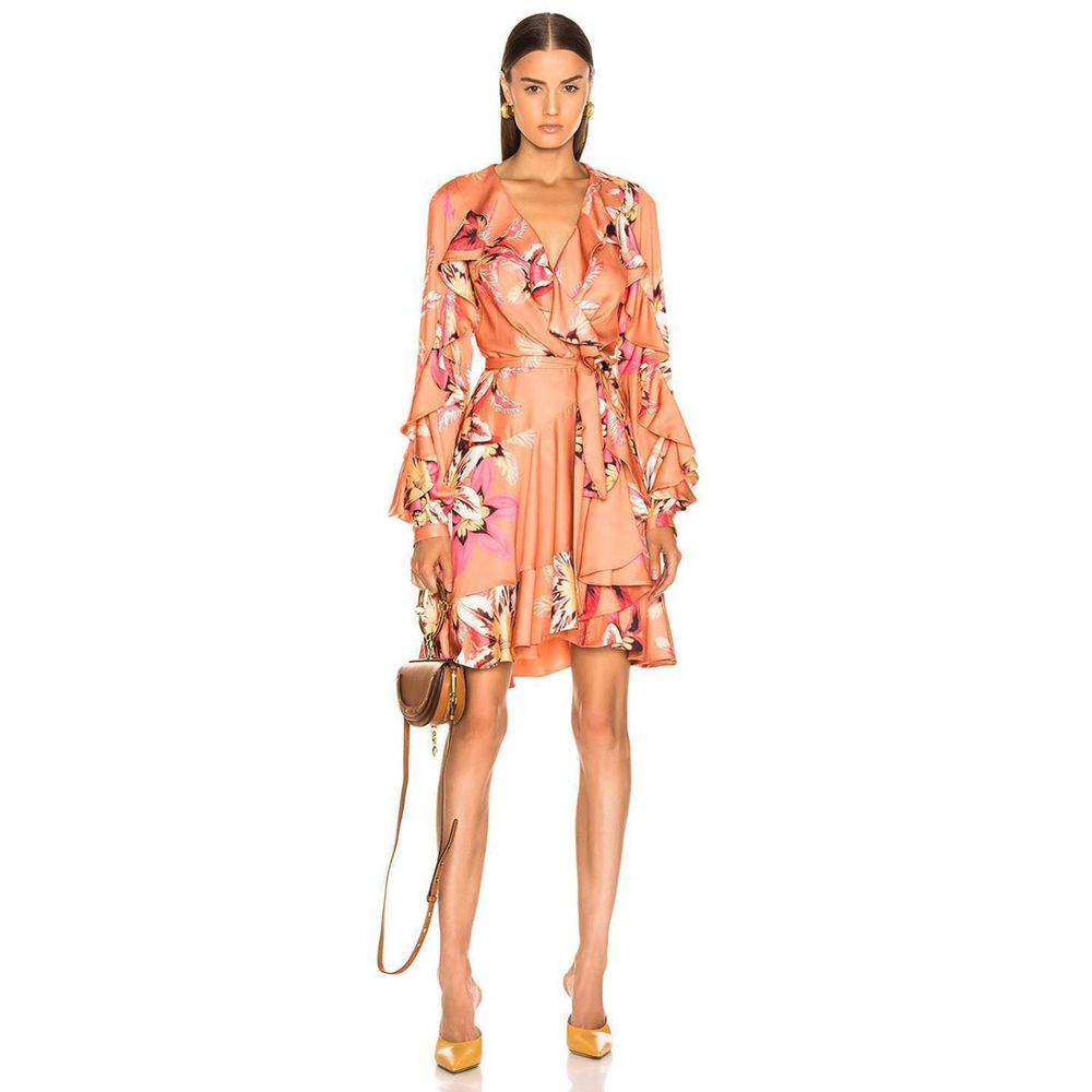 PatBO Carmen Cascade Ruffle Mini Wrap Dress